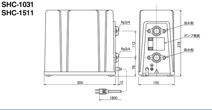 58％以上節約 ###三相電機 家庭用ポンプ50Hz 60Hz共用 SHC型 給湯加圧ポンプ 圧力スイッチ 流量スイッチ併用式 単相100V  出力110W