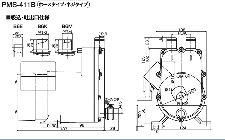 入荷中 三相電機 自吸式マグネットポンプ 清水用 PMS-411B6K