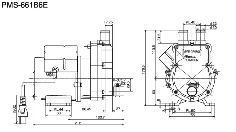 ジャパン 店舗 三相電機 清水用 PMS-411B6M 自吸式マグネットポンプ 循環ポンプ 風呂循環 清水循環 管理100 魚、水草  FONDOBLAKA